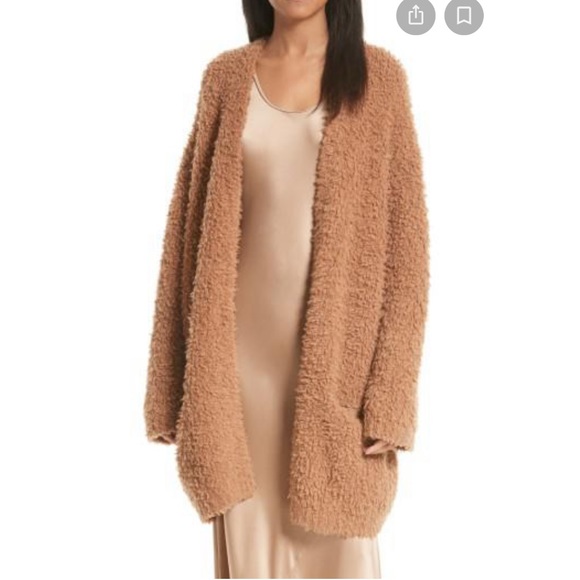 Vince Teddy Long Open-Front Cardigan Dark Camel - Picture 3 of 11